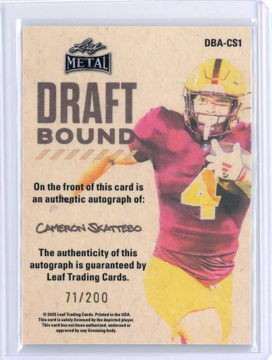 2025 Leaf Metal Cameron Skattebo #DBACS1 Draft Bound Silver /200 Rookie RC Football Card