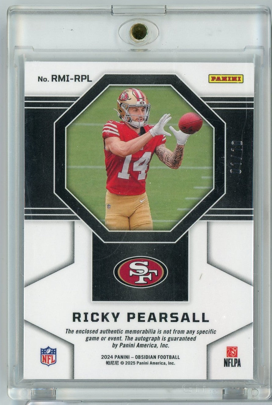 2024 Panini Obsidian Ricky Pearsall #RMI-RPL RPA Laundry Tag Auto 01/10 Rookie RC Football Card