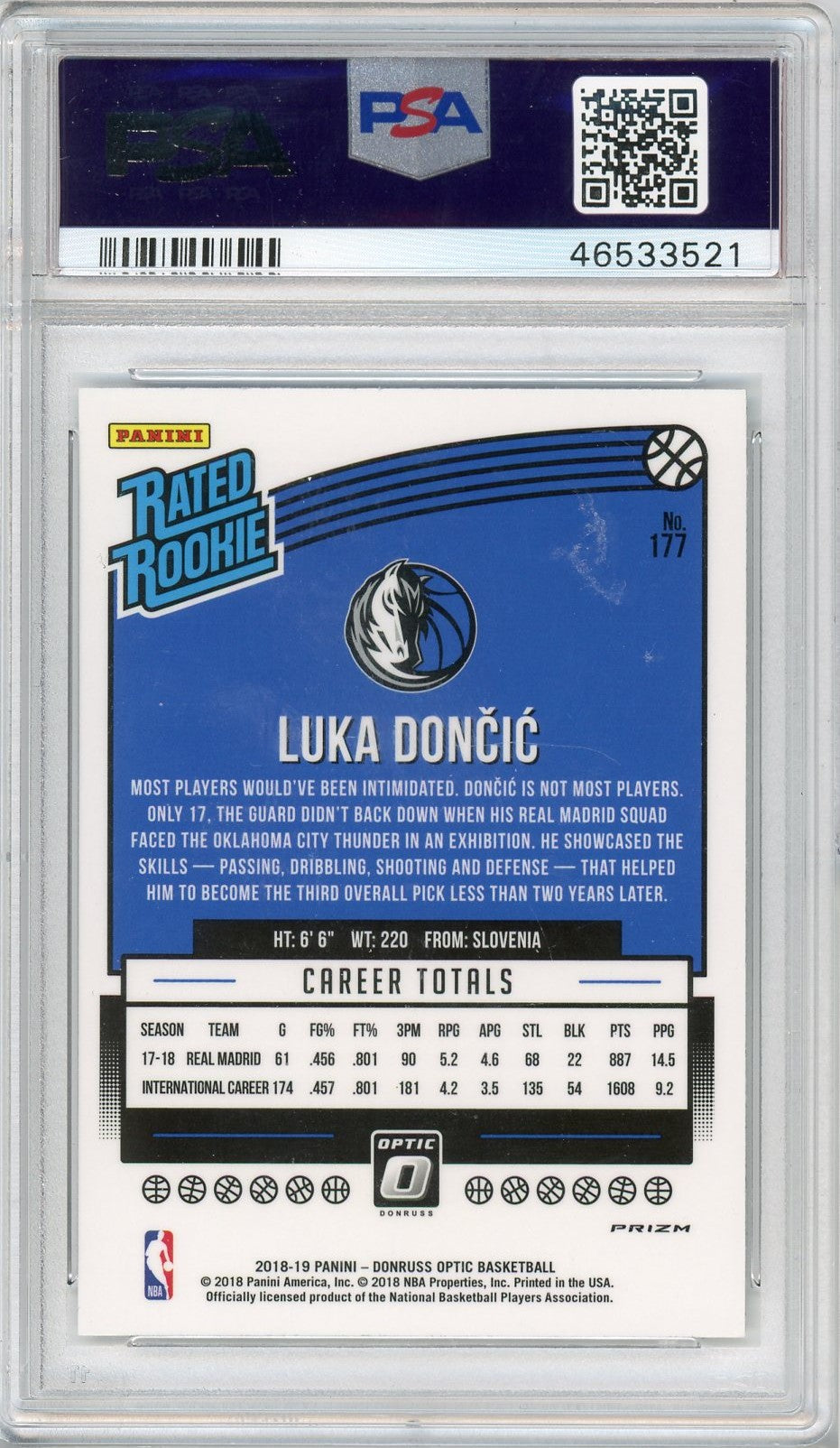 Graded 2018 Panini Donruss Optic Luka Doncic #177 Shock Rookie RC Basketball Card PSA 10 Gem Mint