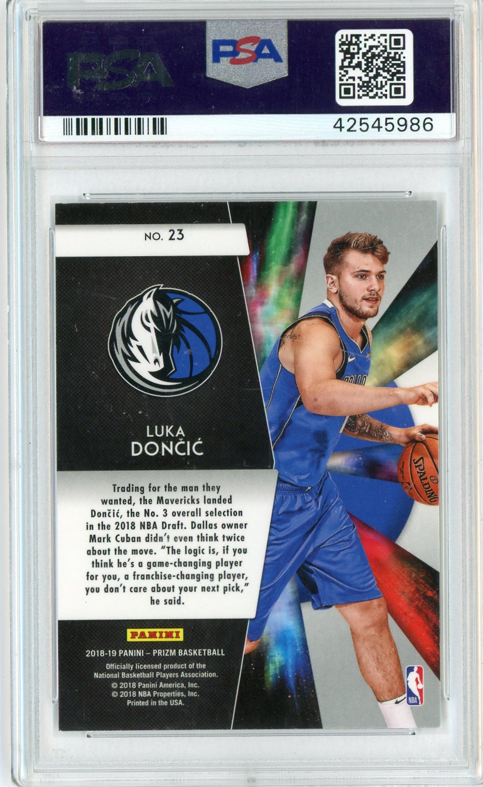 Graded 2018 Panini Prizm Luka Doncic #23 Freshman Phenoms Rookie RC Basketball Card PSA 9 Mint