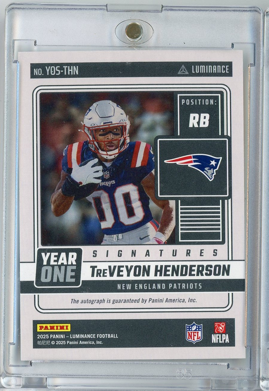 2025 Panini Luminance Year One Signatures TreVeyon Henderson #YOS-THN Auto New England Patriots Rookie RC Football Card
