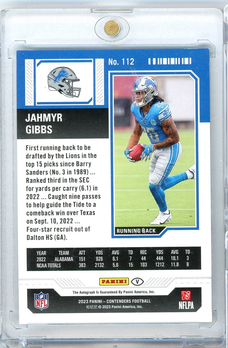 2023 Panini Contenders Green Variation Jahmyr Gibbs #112 Autograph Rookie RC Football Card