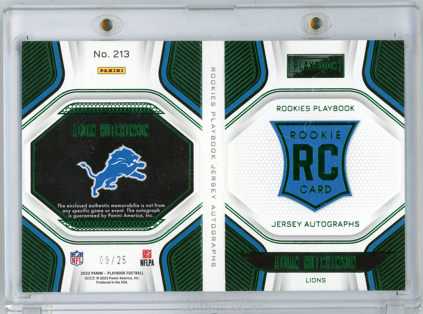 2021 Panini Playbook Rookies Playbook Jersey Autographs Aidan Hutchinson #213 /25 Booklet Auto Rookie RC Football Card