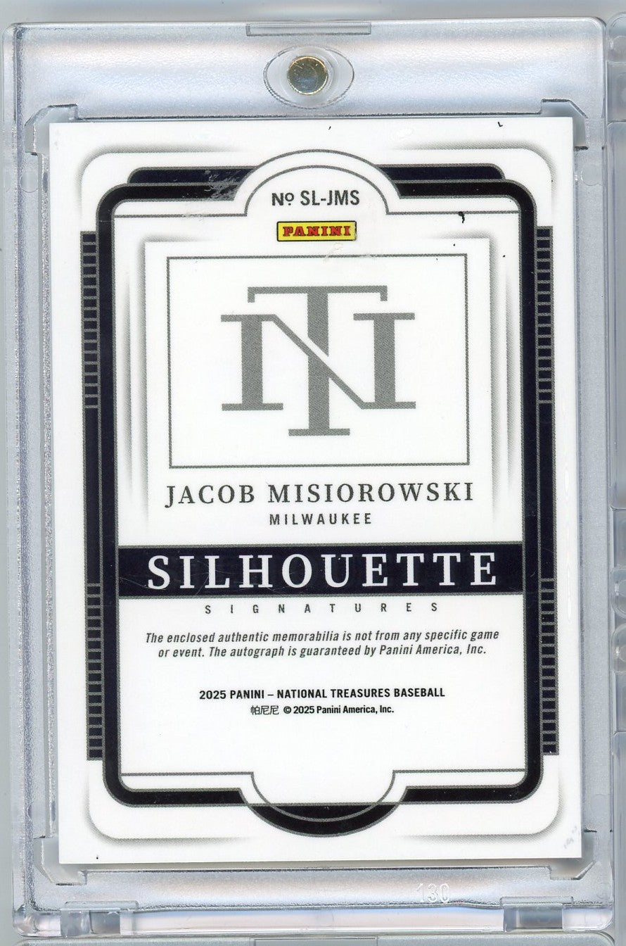 2025 Panini National Treasures Jacob Misiorowski #SLJMS /49 Silhouette Signatures Milwaukee Brewers Rookie RC Baseball Card