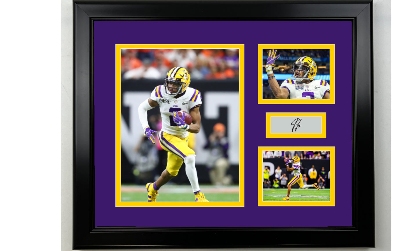 Framed Justin Jefferson LSU Facsimile Laser Engraved Signature NCAA Football 14x11 3 Photo Collage
