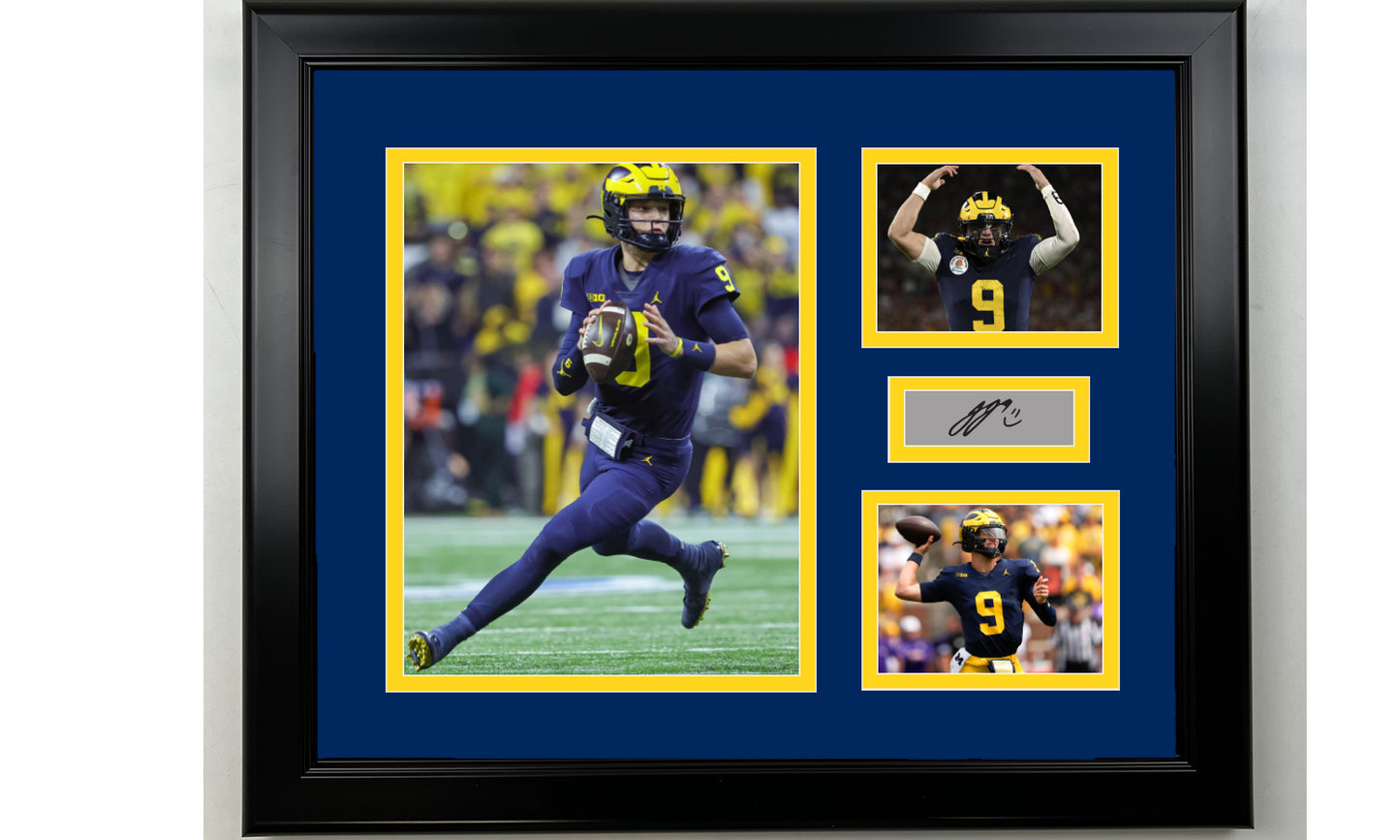 Framed J.J. McCarthy Michigan Wolverines Facsimile Laser Engraved Signature Football 14x11 3 Photo Collage