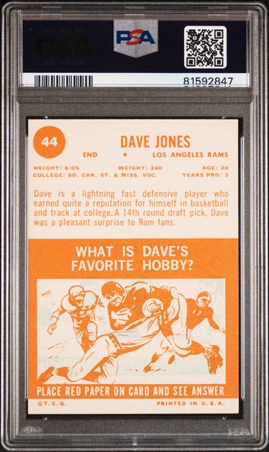Graded 1963 Topps Dave Deacon Jones #44 Rookie RC Football Card PSA 6 EX-MT