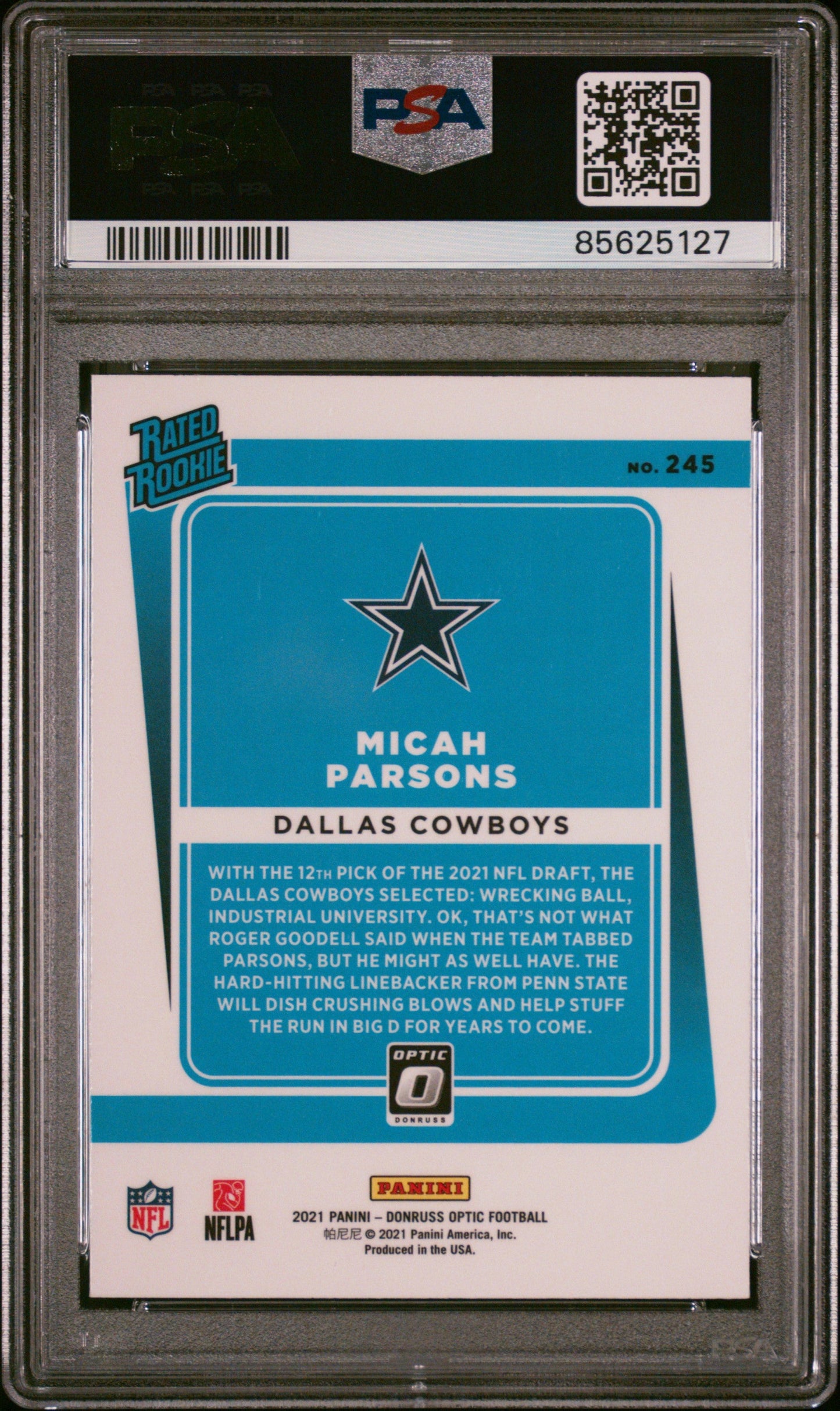 Graded 2021 Panini Donruss Optic Micah Parsons #245 Rookie RC Football Card PSA 9 Mint