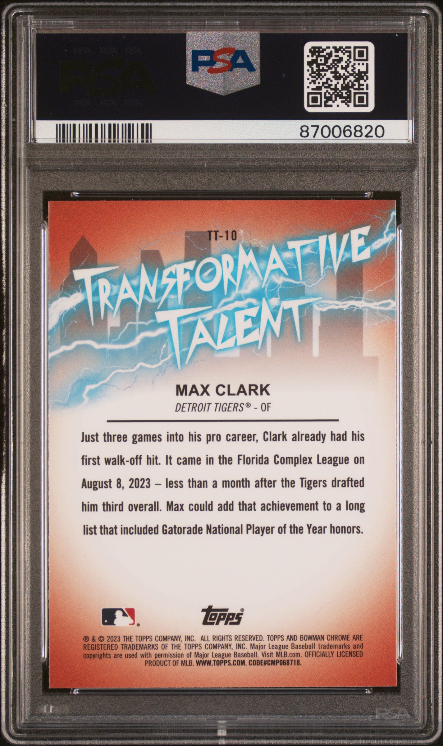 Graded 2023 Topps Bowman Draft Max Clark #TT10 Transformative Talent Rookie RC Baseball Card PSA 10 Gem Mint