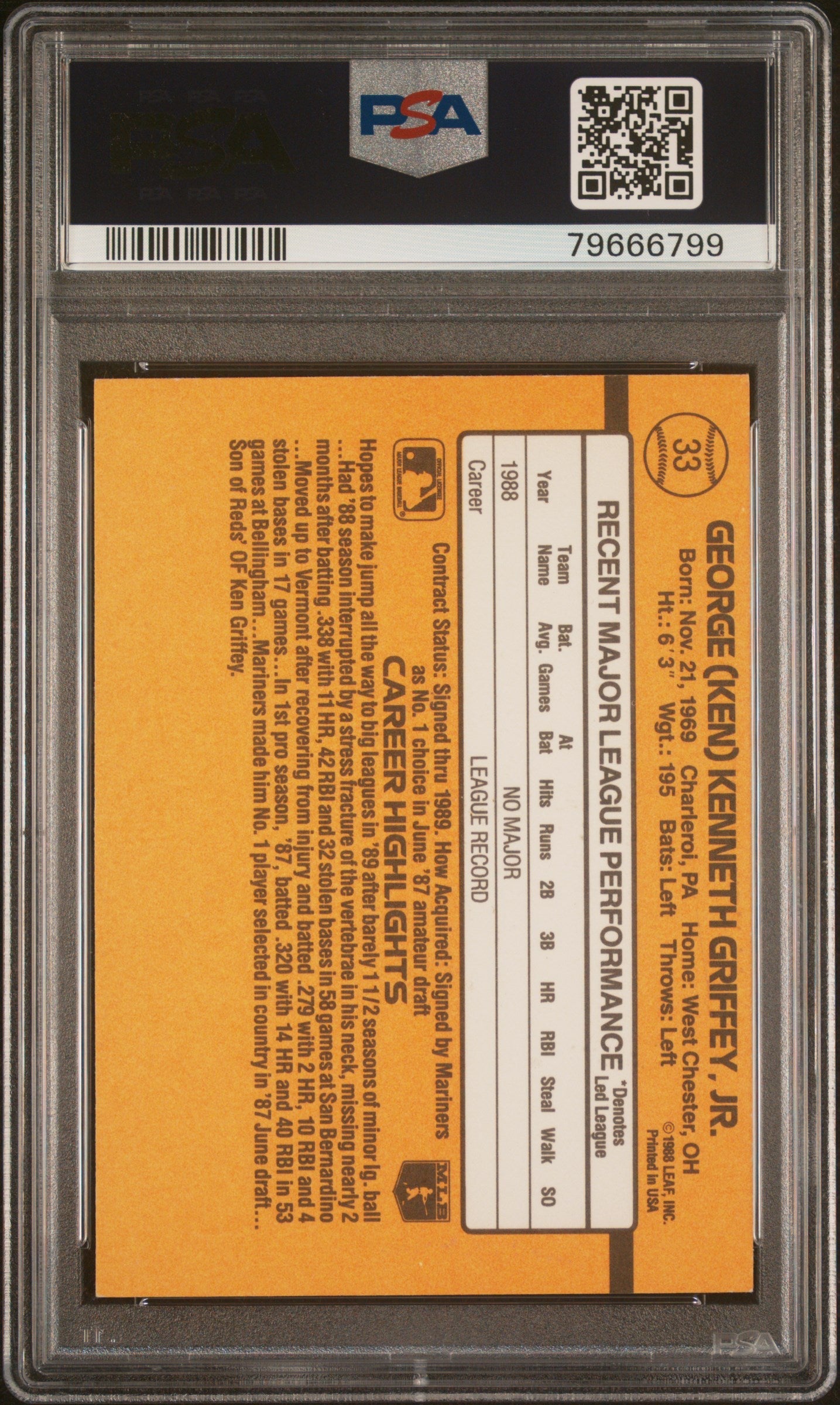 Graded 1989 Donruss Ken Griffey Jr. #33 Rookie RC Baseball Card PSA 10 Auto Grade Gem Mint