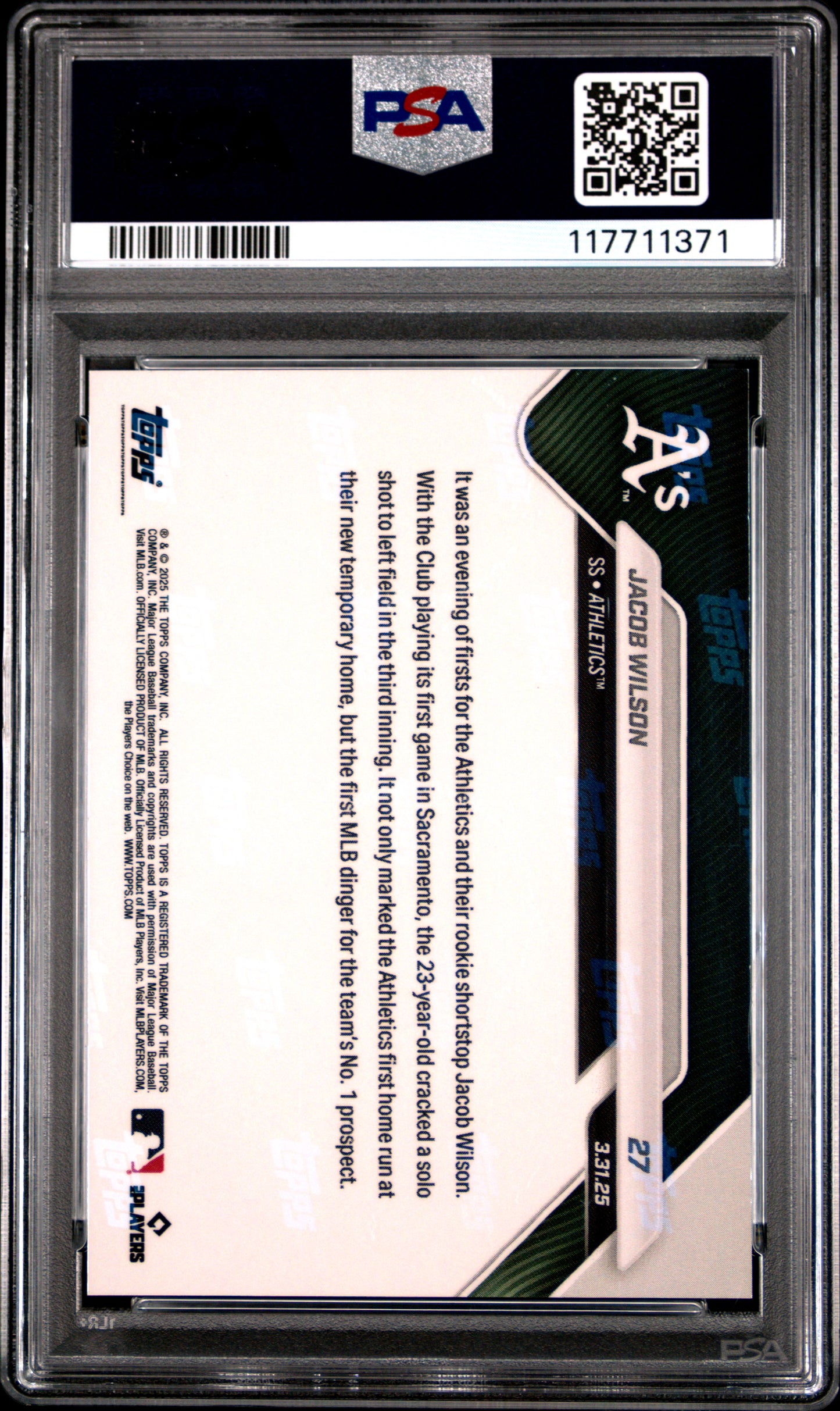 Graded 2025 Topps Now Jacob Wilson #27 Gold Foil /50 Rookie RC Baseball Card PSA 10 Gem Mint