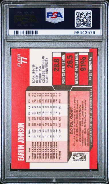 Graded 1989 Fleer Magic Johnson #77 Basketball Card PSA 10 Gem Mint