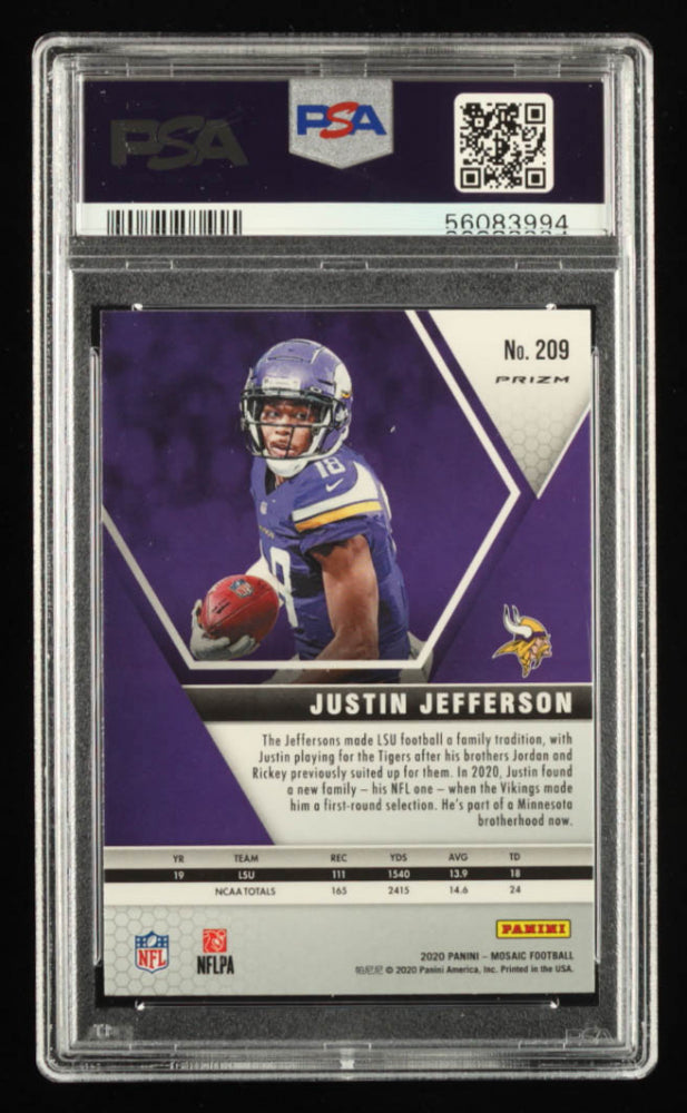 Graded 2020 Panini Mosaic Justin Jefferson #209 Mosaic Rookie RC Football Card PSA 10 Gem Mint