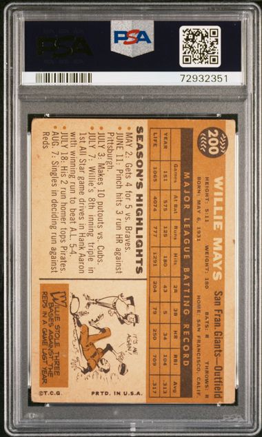 Graded 1960 Topps Willie Mays #200 Baseball Card PSA 1