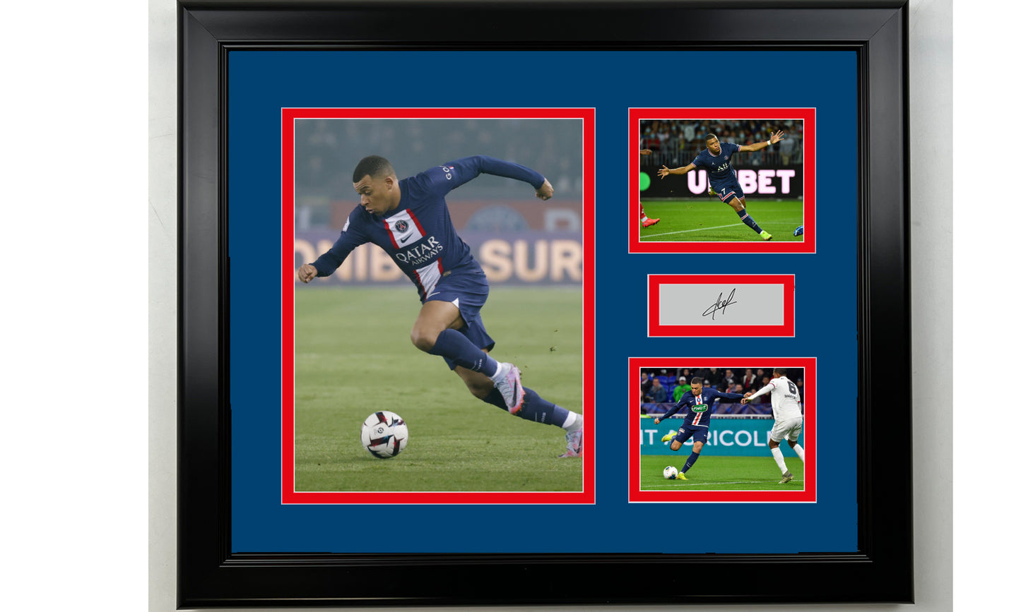 Framed Kylian Mbappe Paris Saint-Germain Facsimile Laser Engraved Signature 14x11 3 Photo Collage