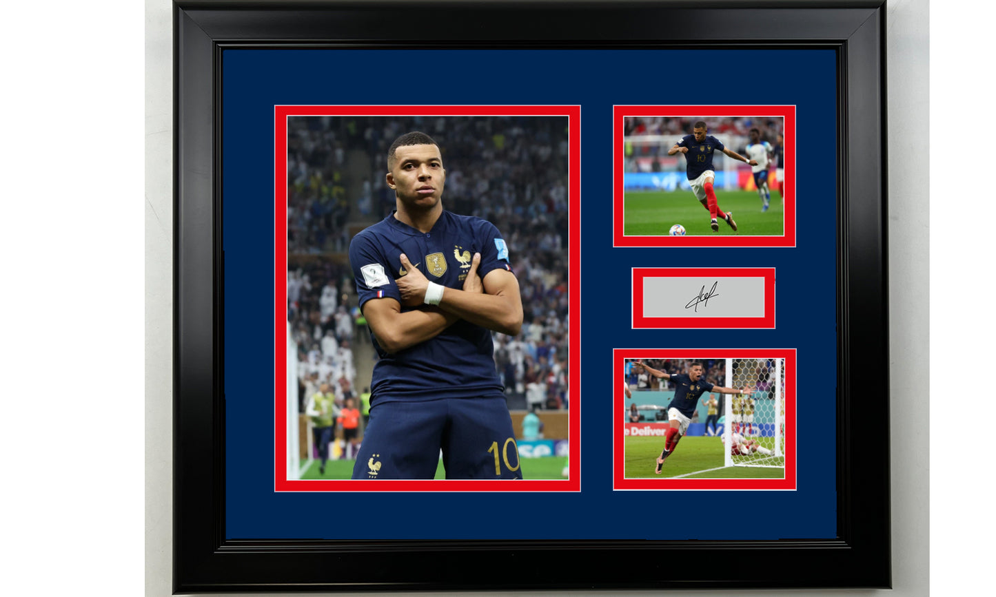 Framed Kylian Mbappe France Facsimile Laser Engraved Signature 14x11 3 Photo Collage