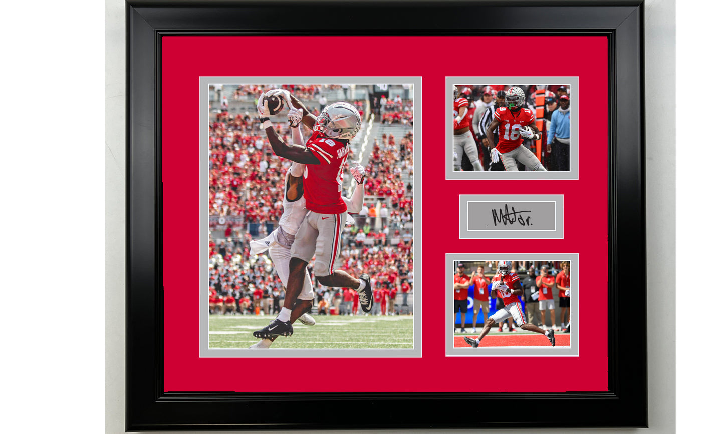 Framed Marvin Harrison Jr. Ohio State Buckeyes Facsimile Laser Engraved Signature Football 14x11 3 Photo Collage