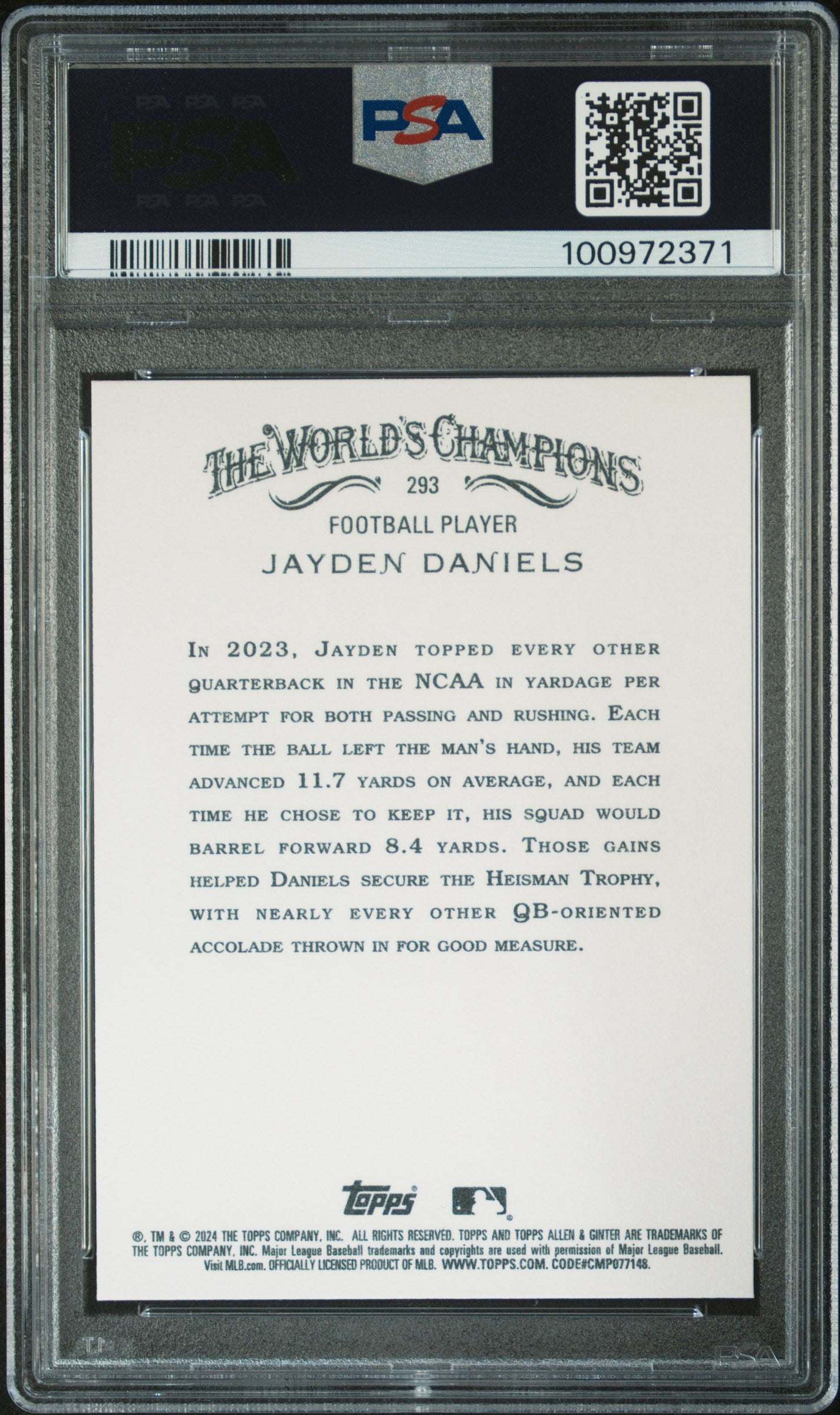 Graded 2024 Topps Allen & Ginter Jayden Daniels #293 Rookie RC Football Card PSA 10 Gem Mint