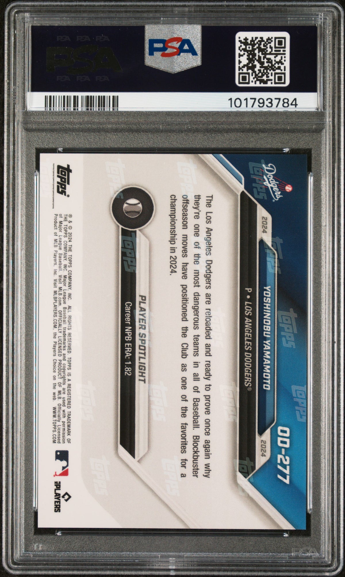 Graded 2024 Topps Now Yoshinobu Yamamoto #OD277 Road to Opening Day Rookie RC Baseball Card PSA 10 Gem Mint
