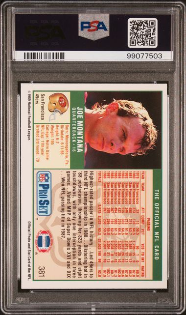 Graded 1989 Pro Set Joe Montana #381 Football Card PSA 10 Gem Mint