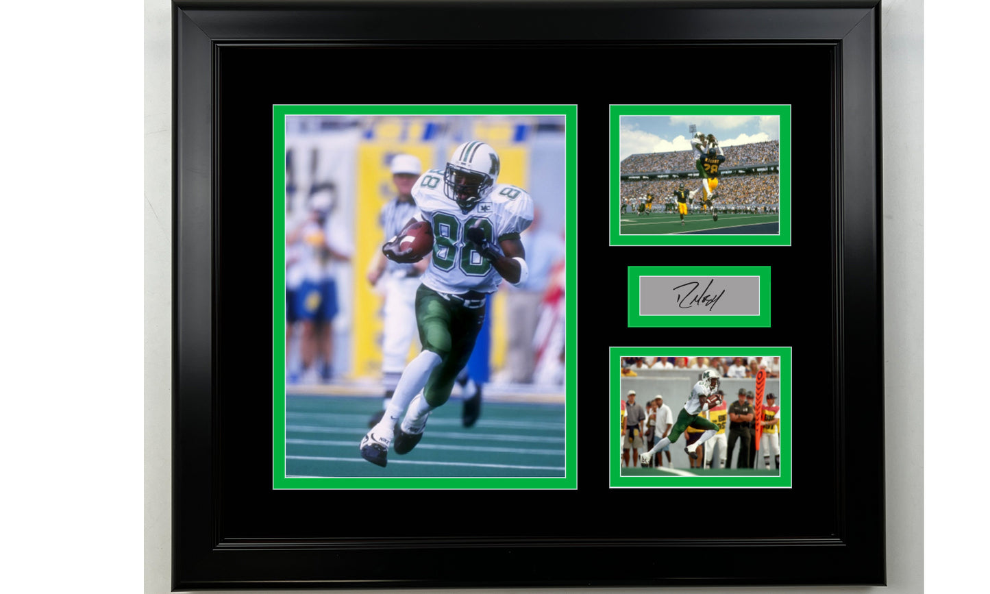 Framed Randy Moss Marshall Thundering Herd Facsimile Laser Engraved Signature NCAA Football 14x11 3 Photo Collage