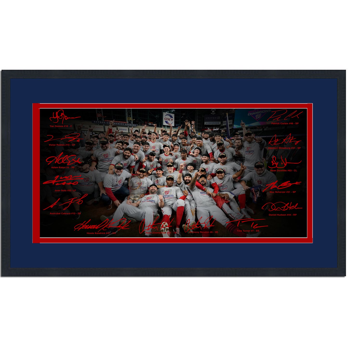Framed Washington Nationals 2019 World Series Champions Facsimile Signature Team Auto 16x24 Baseball Photo
