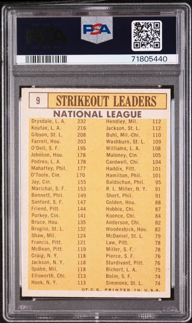 Graded 1963 Topps NL Strikeout Leaders Sandy Koufax Bob Gibson #9 Baseball Card PSA 5