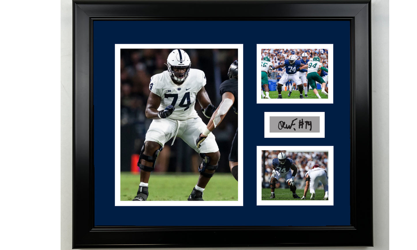 Framed Olu Fashanu Penn State Nittany Lions Facsimile Laser Engraved Signature NCAA Football 14x11 3 Photo Collage