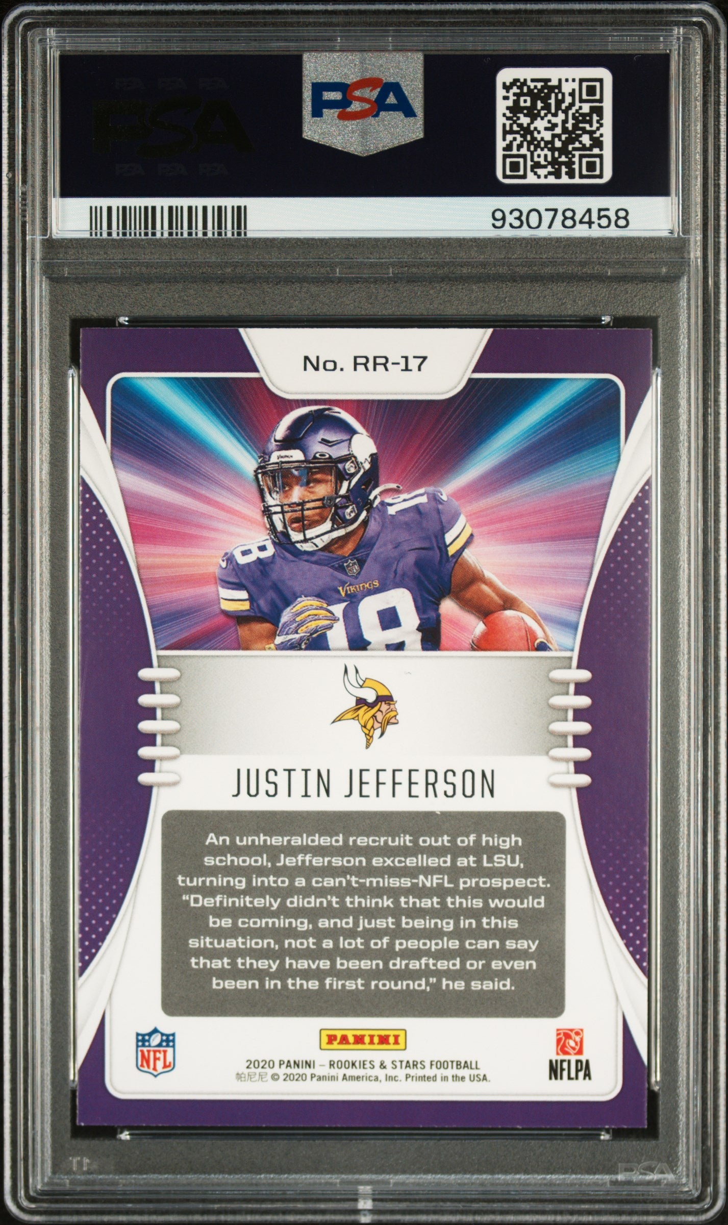 Graded 2020 Panini Rookies & Stars Justin Jefferson #RR17 Rookie Rush Rookie RC Football Card PSA 10 Gem Mint