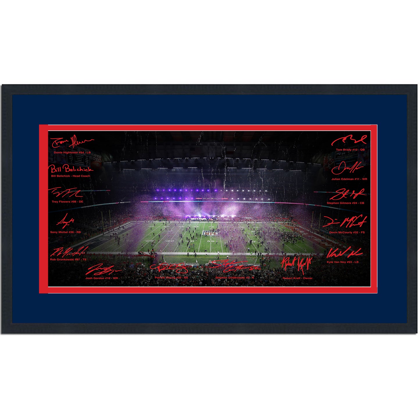 Framed New England Patriots Super Bowl LI Champions Facsimile Signature Team Auto 16x24 Football Photo
