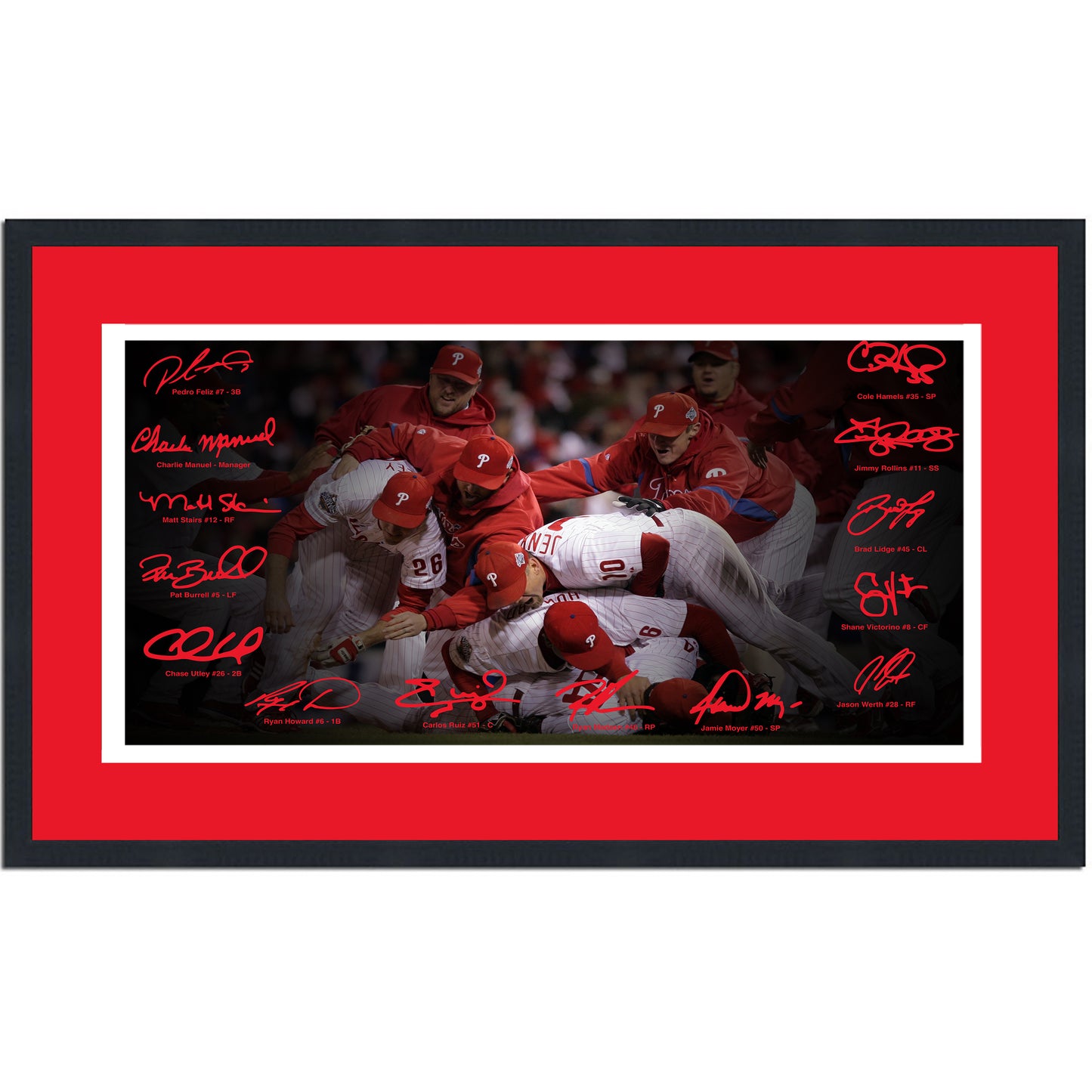 Framed Philadelphia Phillies 2008 World Series Champions Facsimile Signature Team Auto 16x24 Baseball Photo