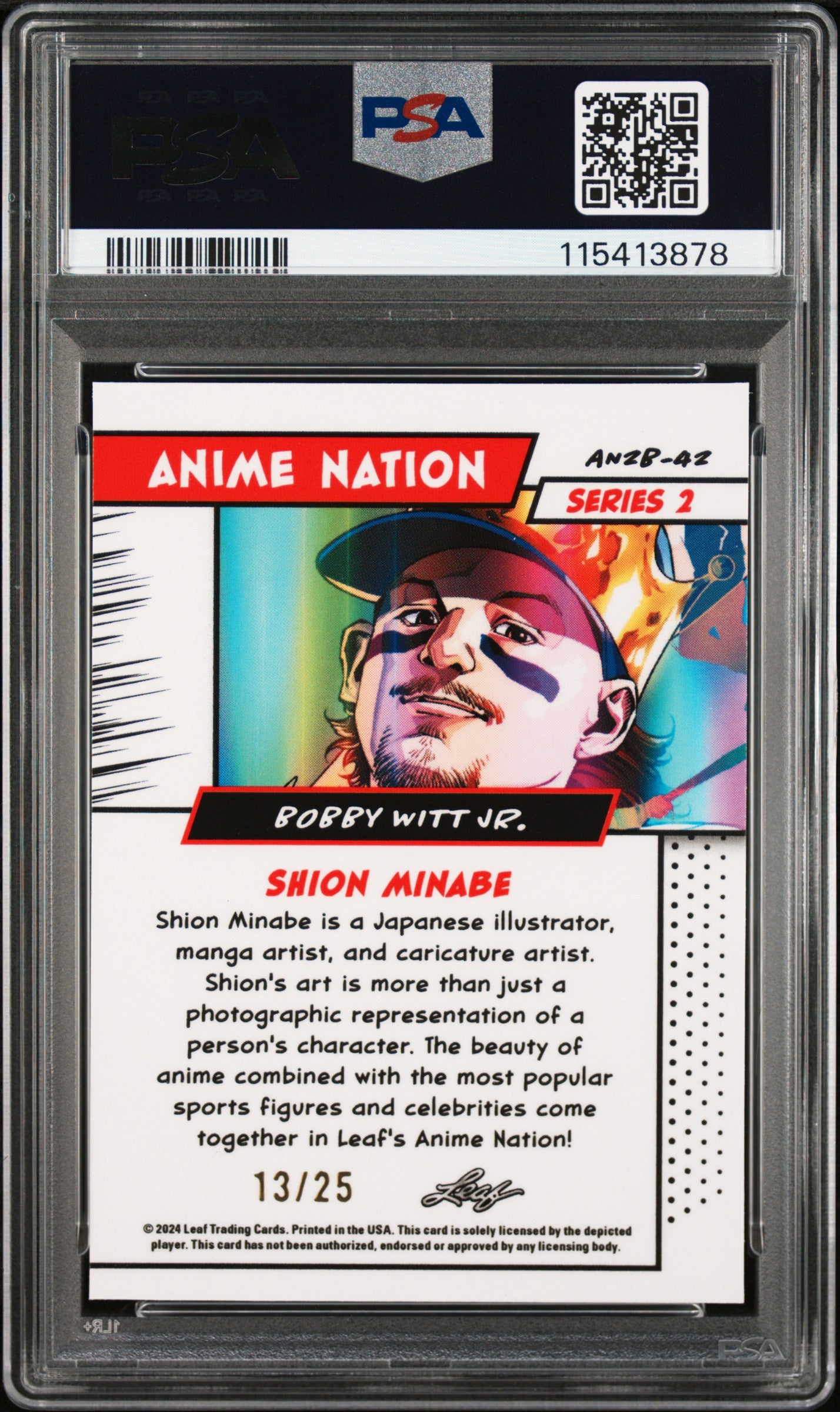 Graded 2025 Leaf Web Exclusives Bobby Witt Jr #42 Anime Nation Series 2 Red /25 Baseball Card PSA 9 Mint