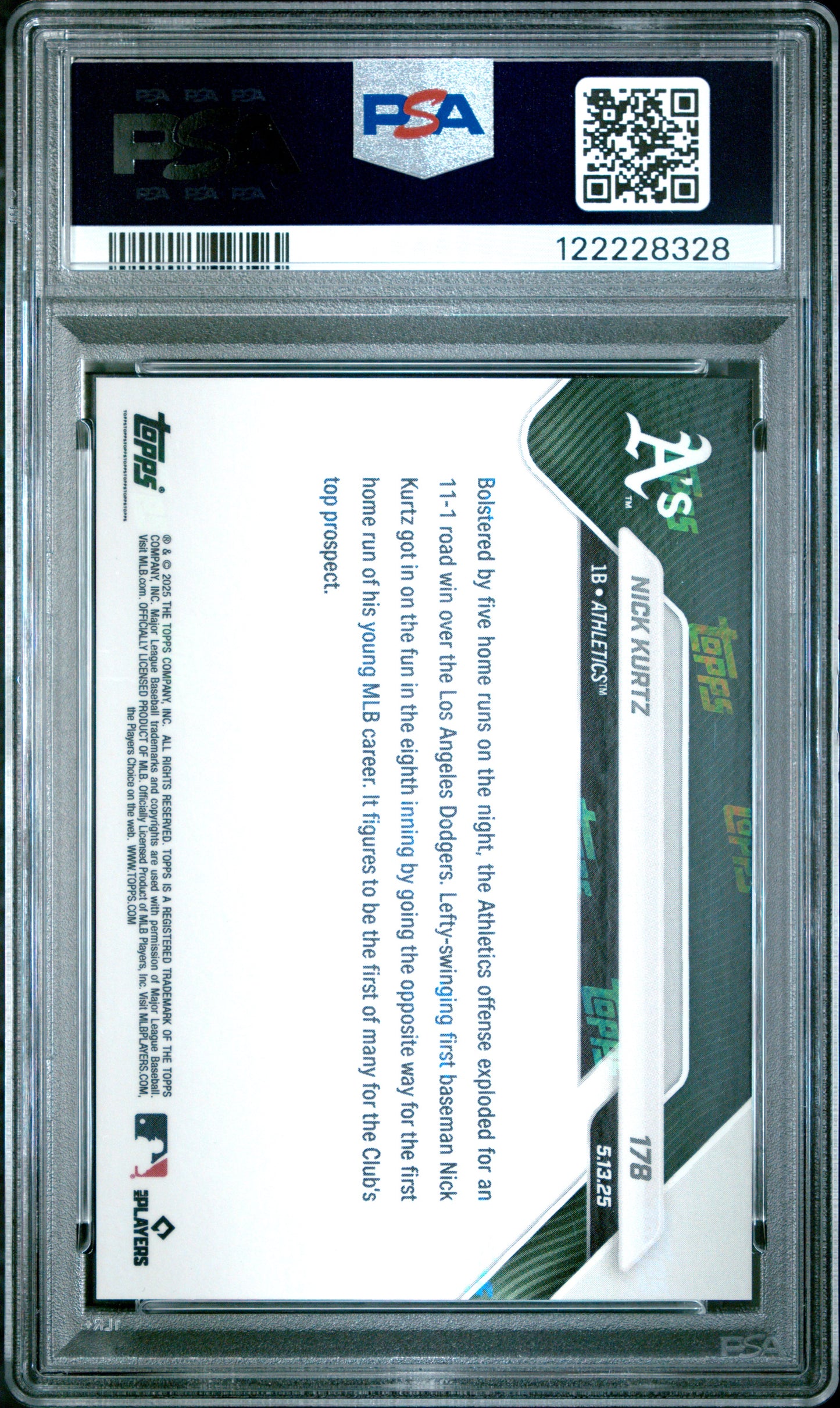 Graded 2025 Topps Now Nick Kurtz #178 Gold Foil /50 Rookie RC Baseball Card PSA 10 Gem Mint