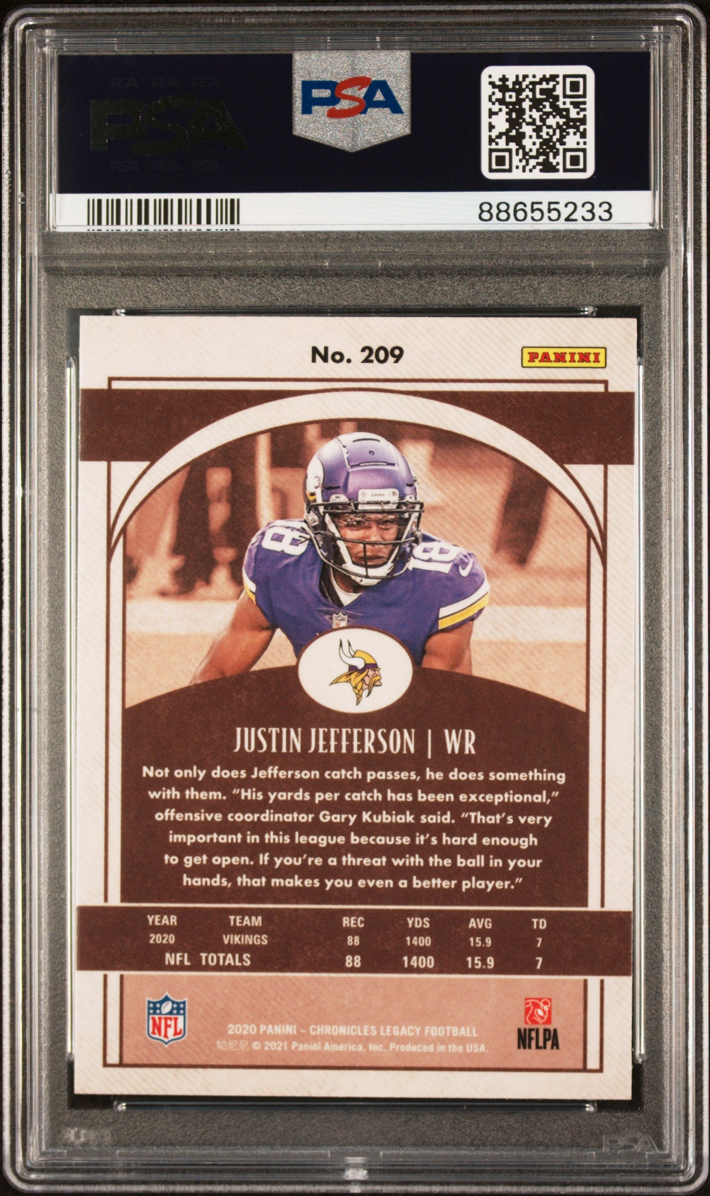Graded 2020 Panini Chronicles Justin Jefferson #209 Legacy Rookie RC Football Card PSA 10 Gem Mint