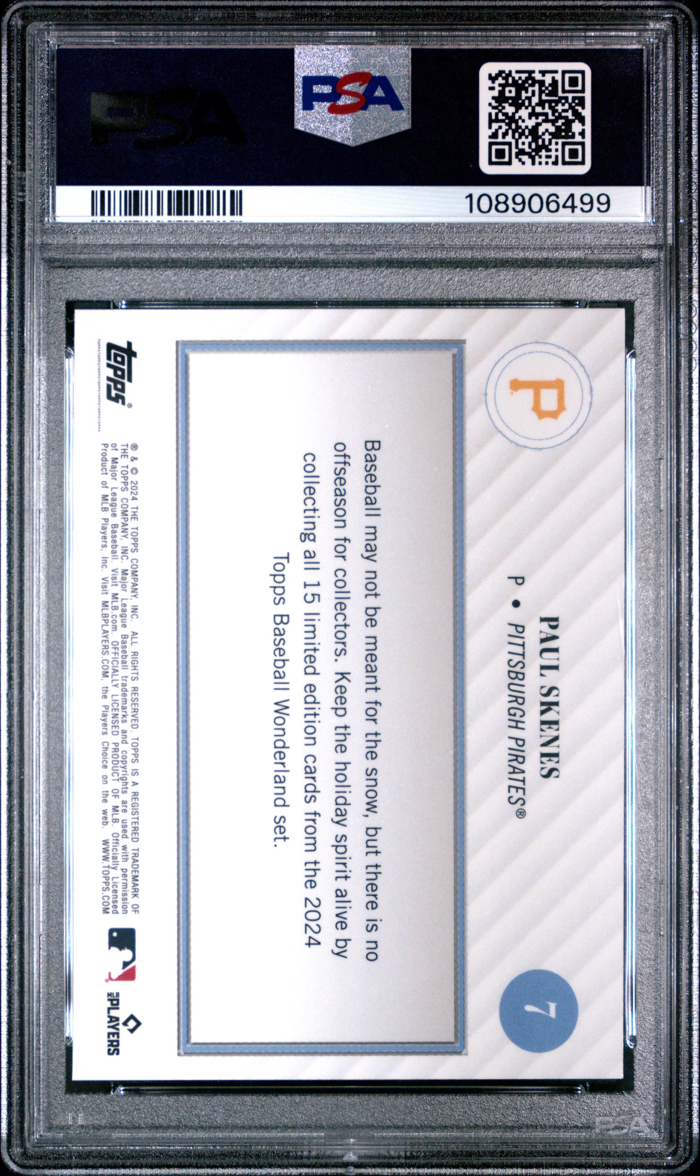 Graded 2024 Topps Wonderland Paul Skenes #7 Rookie RC Baseball Card PSA 8 Near Mint