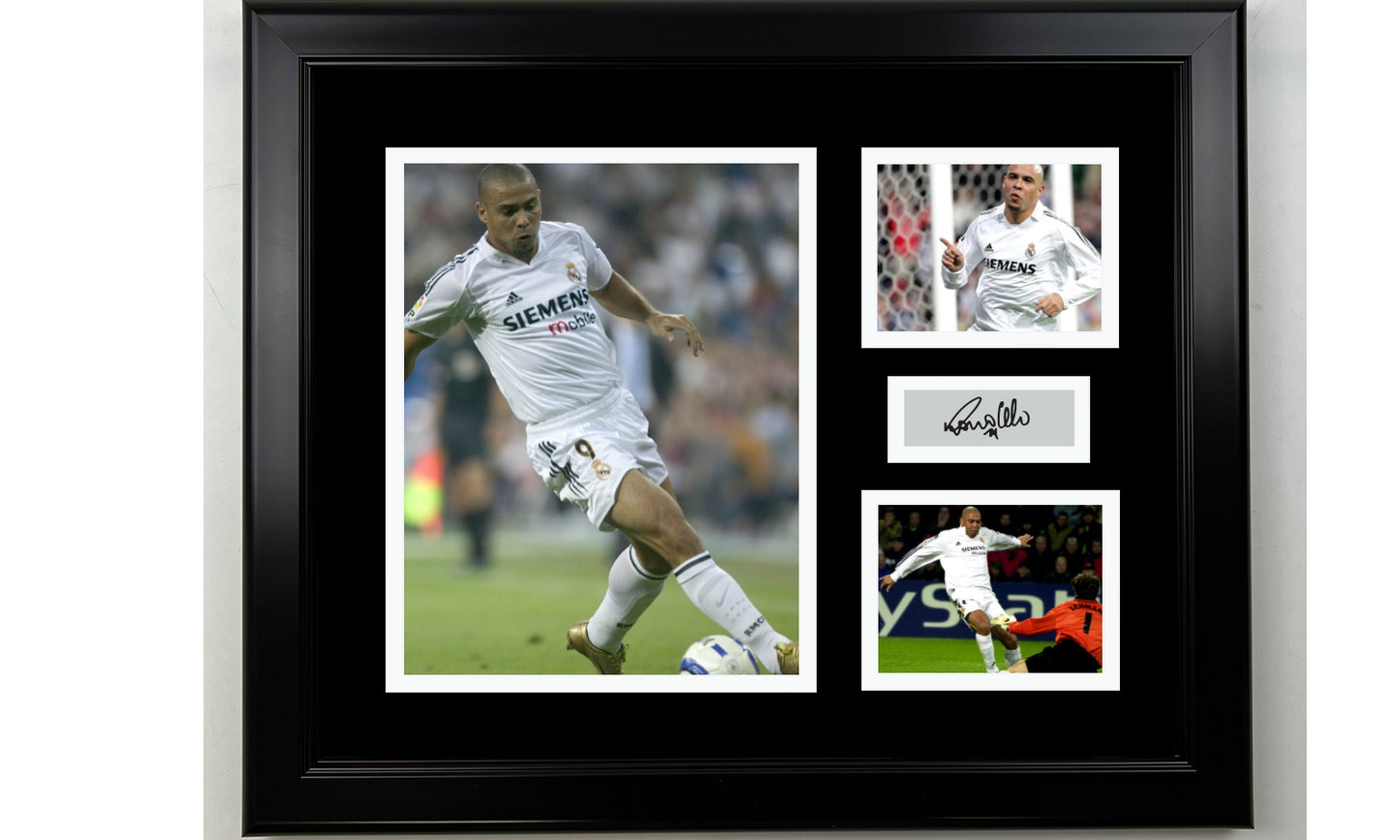 Framed Ronaldo Nazario Real Madrid Facsimile Laser Engraved Signature 14x11 3 Photo Collage