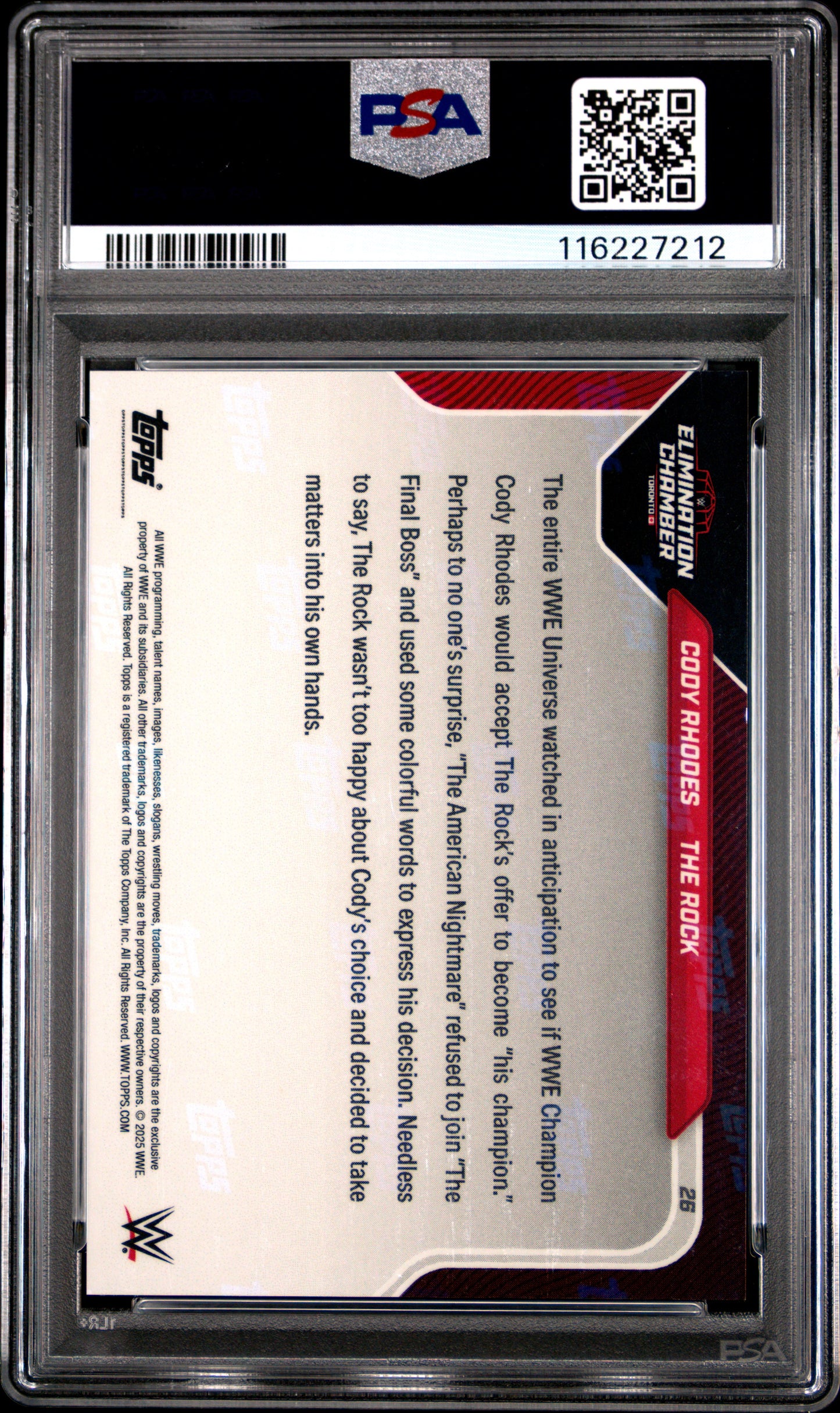 Graded 2025 Topps Now WWE Cody Rhodes/The Rock #26 Wrestling Card PSA 9 Mint