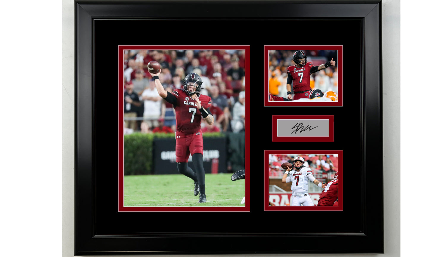 Framed Spencer Rattler South Carolina Gamecocks Facsimile Laser Engraved Signature Football 14x11 3 Photo Collage