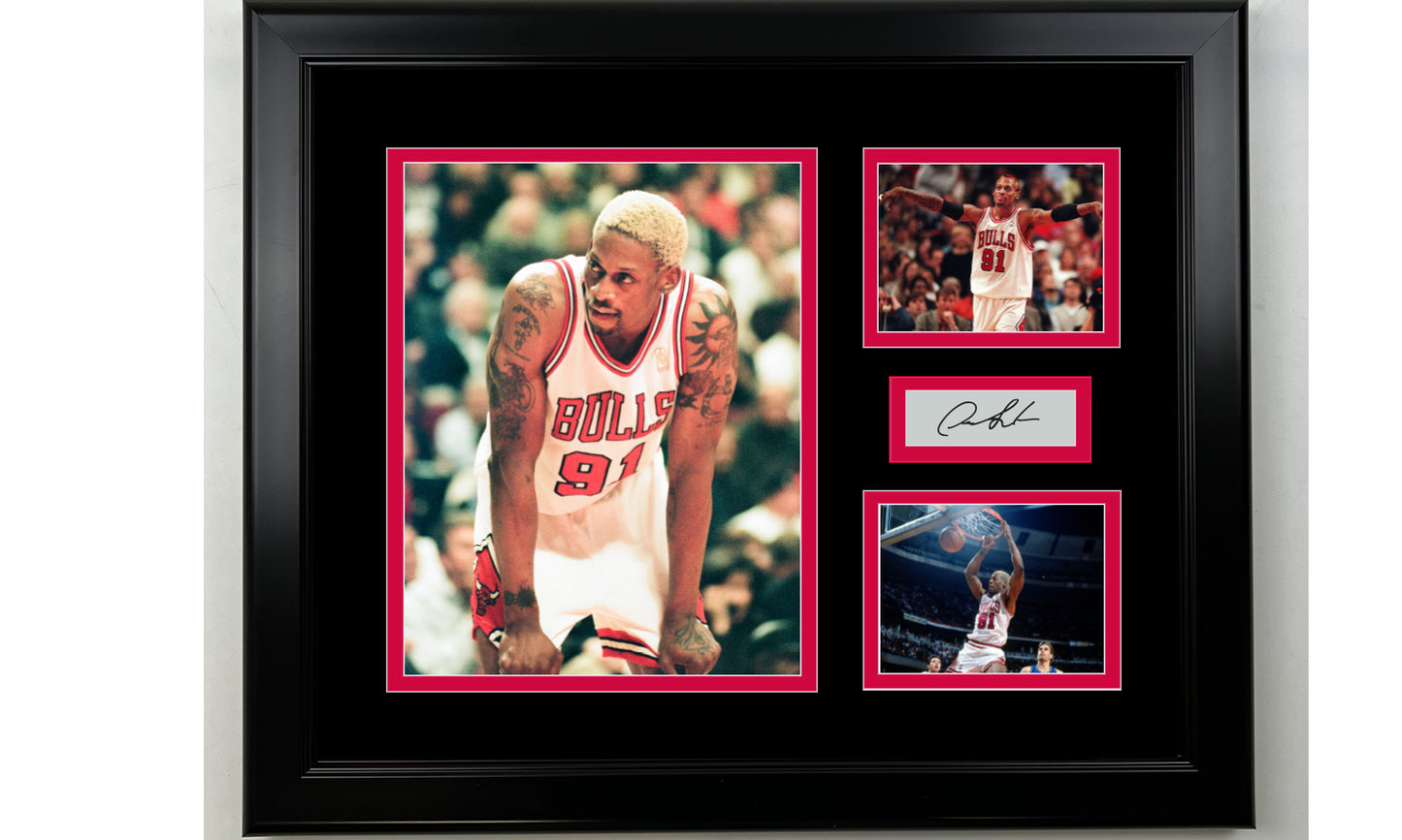 Framed Dennis Rodman Chicago Bulls Facsimile Laser Engraved Signature Basketball 14x11 3 Photo Collage
