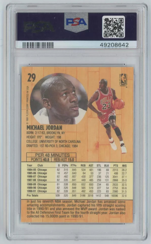 Graded 1991 Fleer Michael Jordan #29 Basketball Card PSA 9 Near Mint