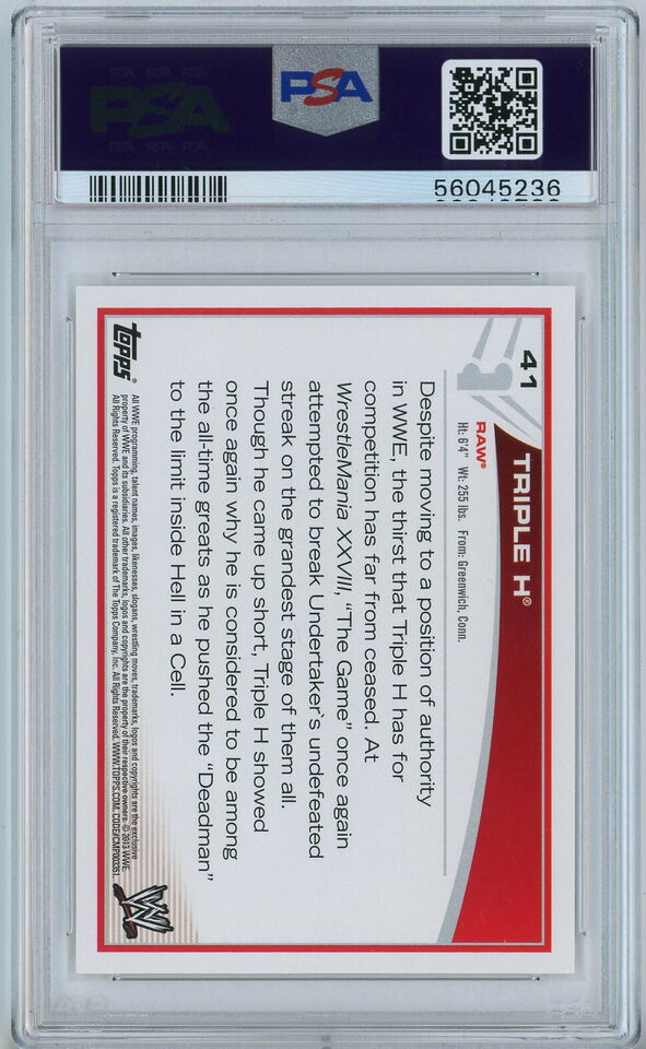Graded 2013 Topps WWE Triple H #41 Wrestling Card PSA 10 Gem Mint