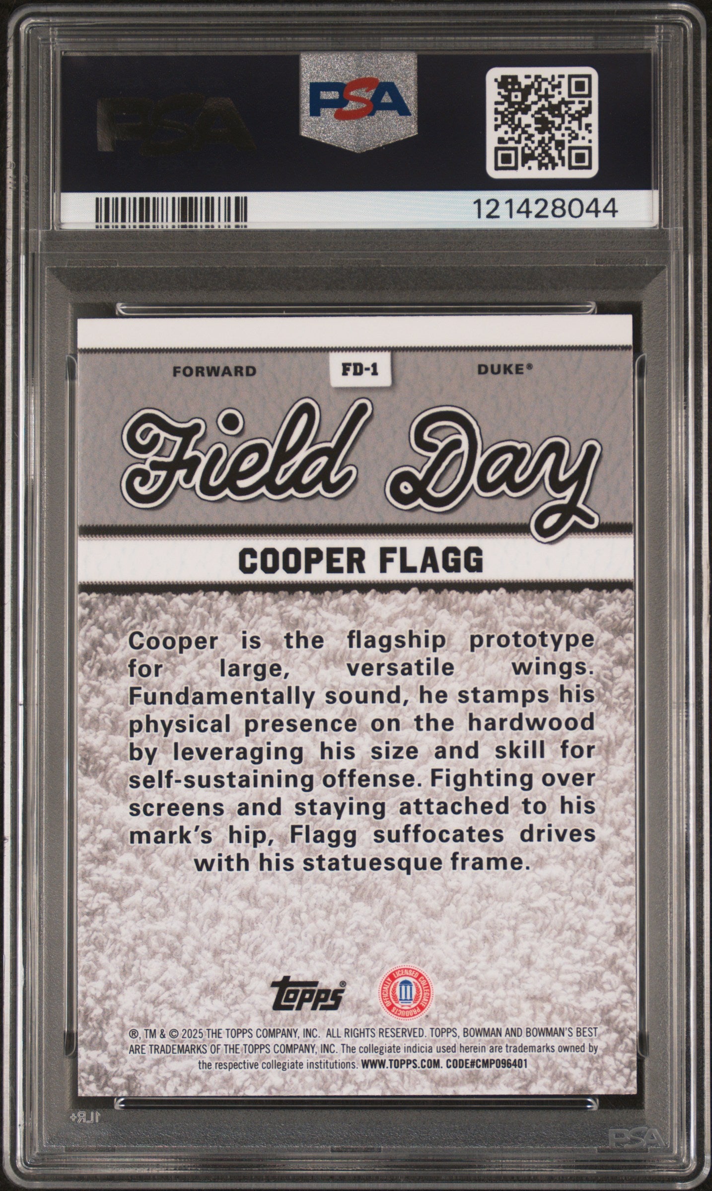 Graded 2024 Topps Bowman U Best Cooper Flagg #FD1 Field Day Rookie RC Basketball Card PSA 9 Mint