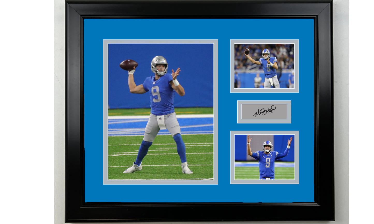 Framed Matthew Stafford Detroit Lions Facsimile Laser Engraved Signature Football 14x11 3 Photo Collage