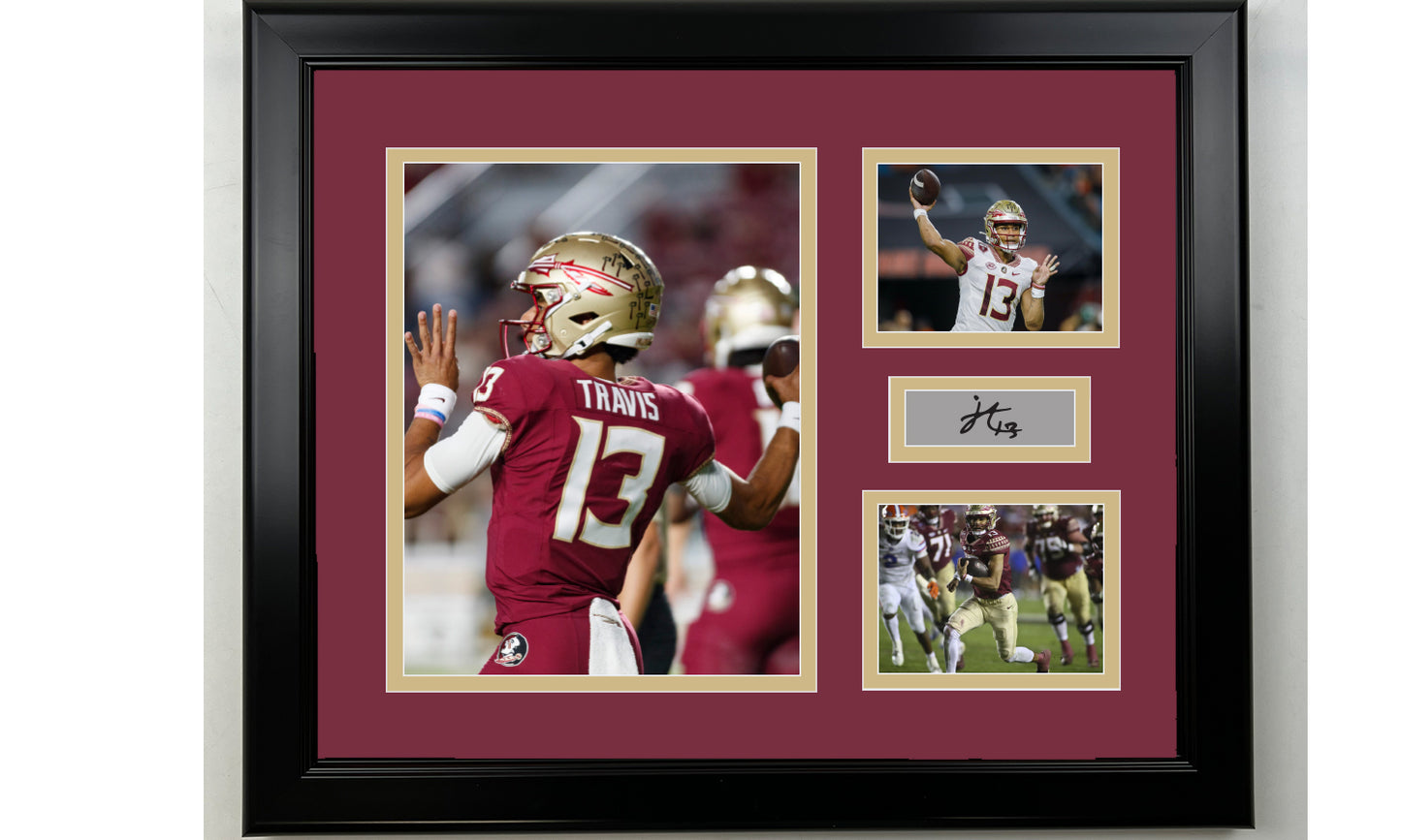 Framed Jordan Travis Florida State Seminoles Facsimile Laser Engraved Signature NCAA Football 14x11 3 Photo Collage