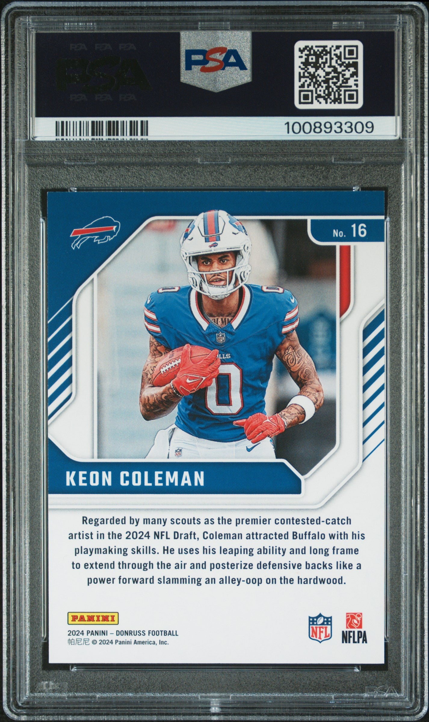 Graded 2024 Panini Donruss Keon Coleman #16 The Elite Series Rookies Rookie RC Football Card PSA 10 Gem Mint