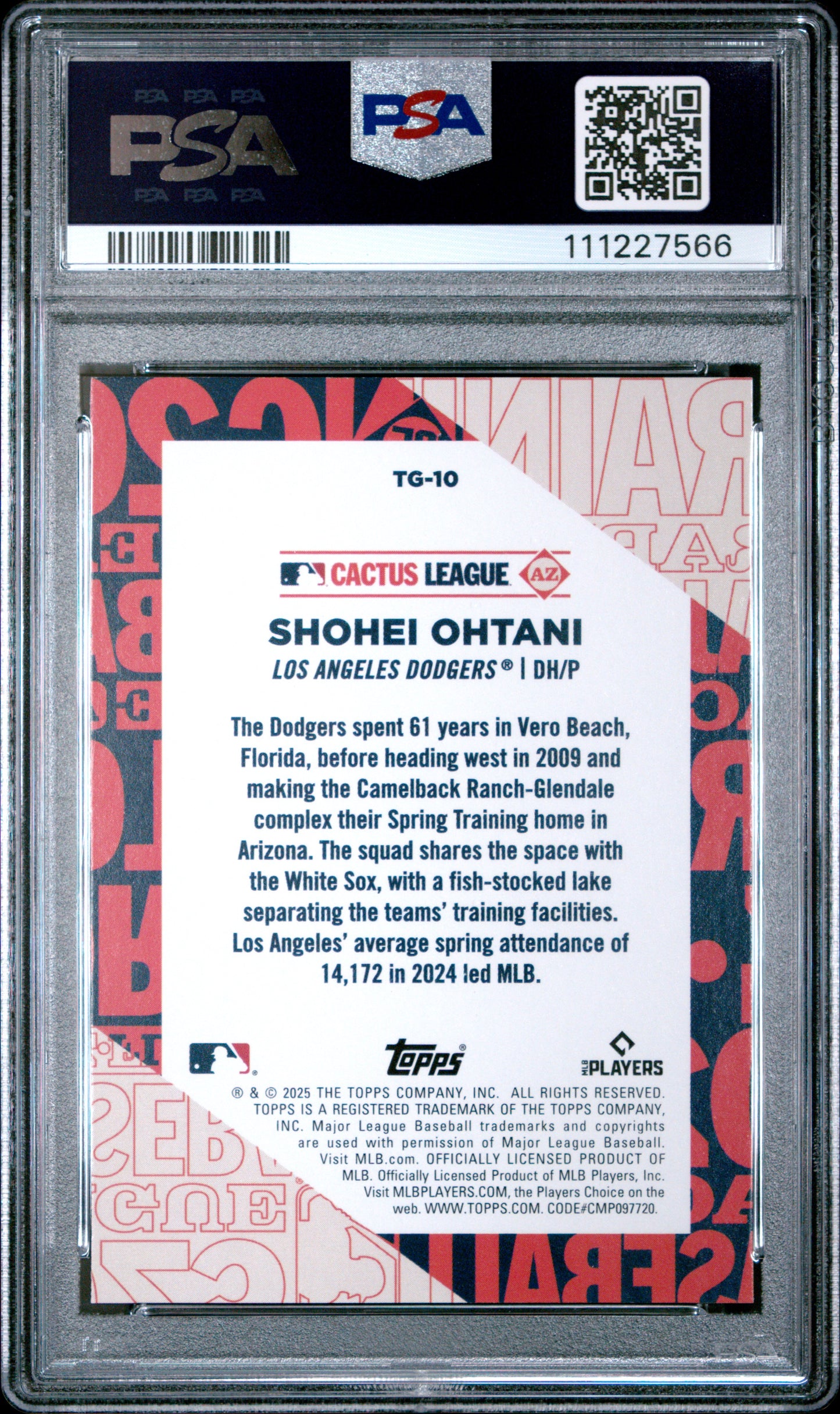 Graded 2025 Topps Now Shohei Ohtani #TG10 Baseball Card PSA 10 Gem Mint
