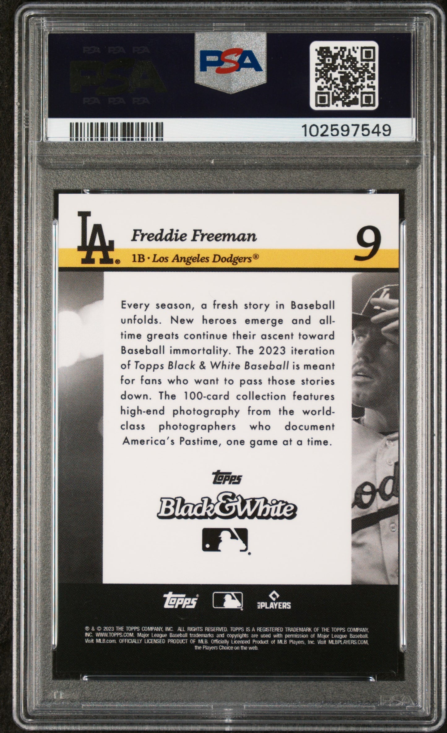 Graded 2023 Topps Black & White Freddie Freeman #9 Baseball Card PSA 10 Gem Mint