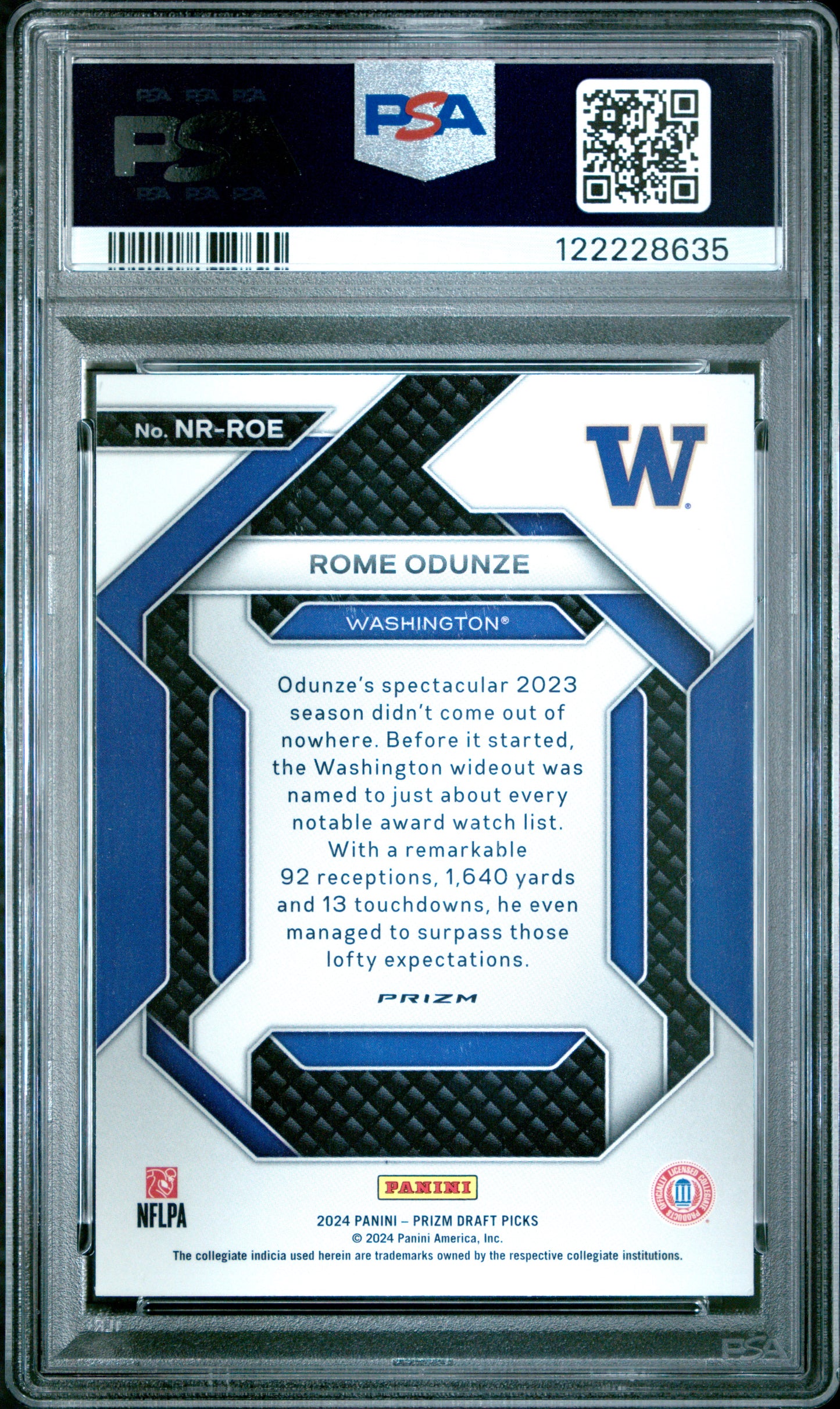 Graded 2024 Panini Prizm Draft Picks Rome Odunze #NRROE New Recruits Green Prizm Rookie RC Football Card PSA 8 Near Mint