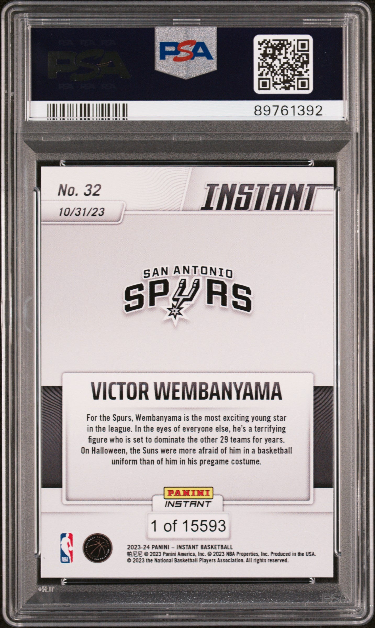 Graded 2023 Panini Instant Victor Wembanyama #32 Rookie RC Basketball Card PSA 10 Gem Mint