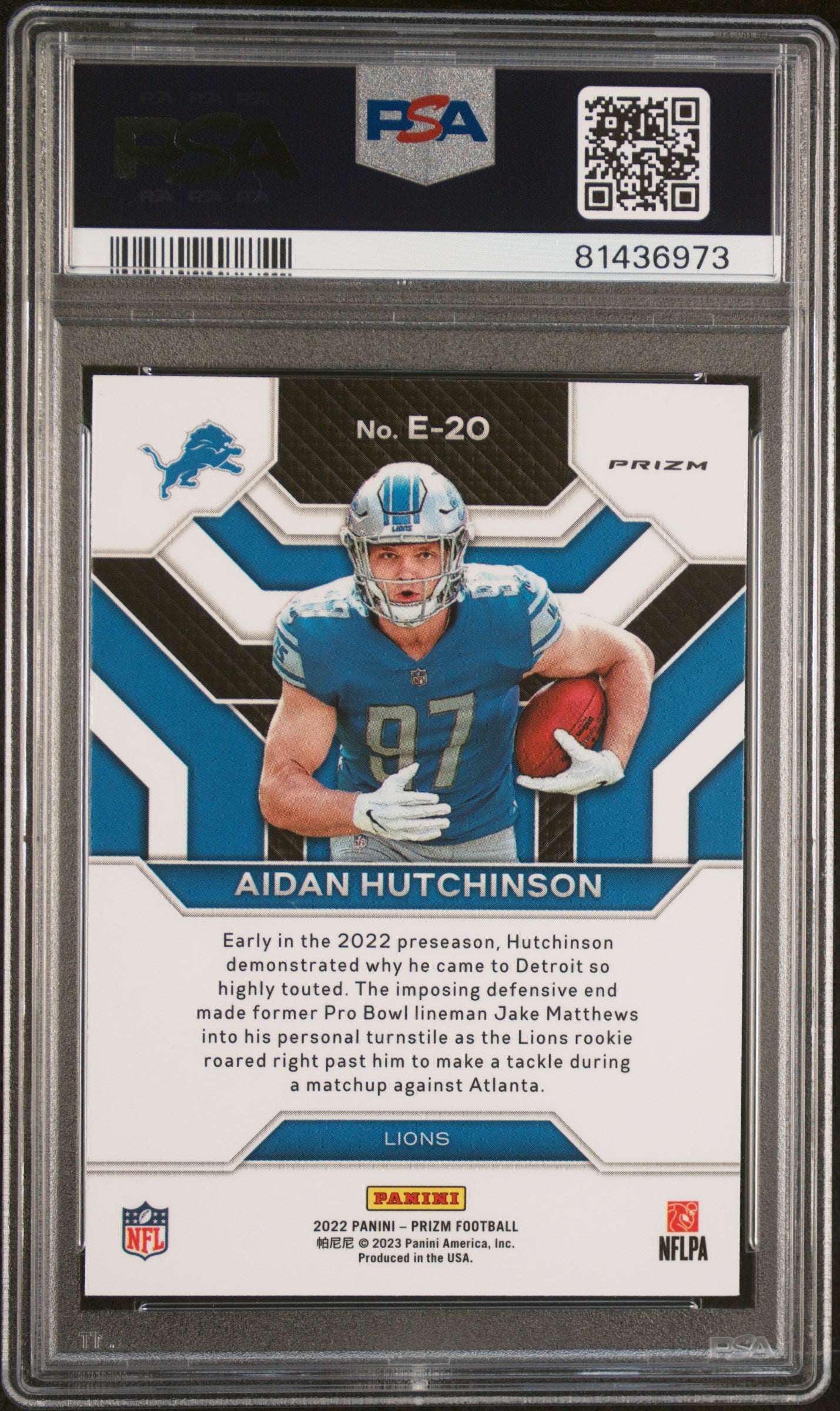Graded 2022 Panini Prizm Aidan Hutchinson #E20 Emergent Silver Prizm Rookie RC Football Card PSA 10